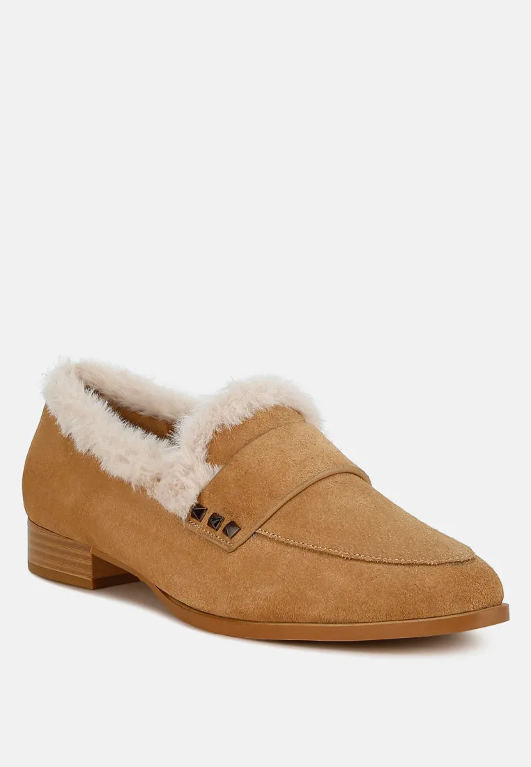 Allie Fur Trim Genuine Suede Loafers