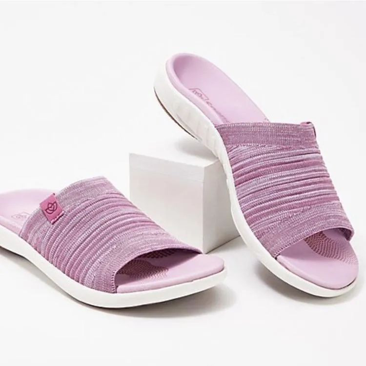 Women summer beach peep toe flat slide sandals