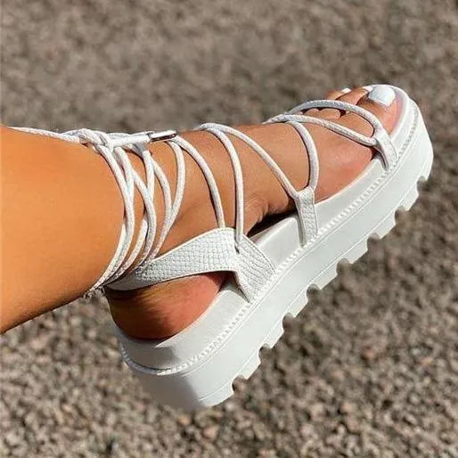 Women's thick platform criss cross lace-up sandals